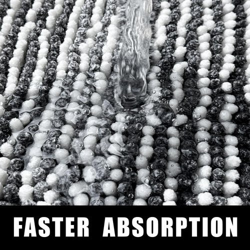 HDFK Bath Mat & Bathroom Rug - Soft Chenille Shower Carpet, Super Absorbent Non-Slip with Odorless Hot Melt Base, Slim Striped Design for Bathtub Floors Machin Washable (24x16 Inch, Black & White)