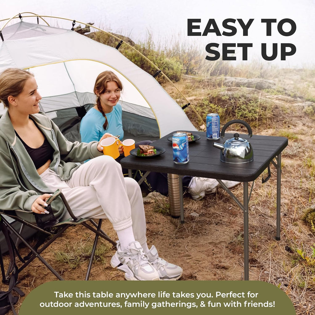 Modern Space 34" Square Foldable Table - Heavy Duty Portable Design with Built-In Handle for Indoor/Outdoor Use