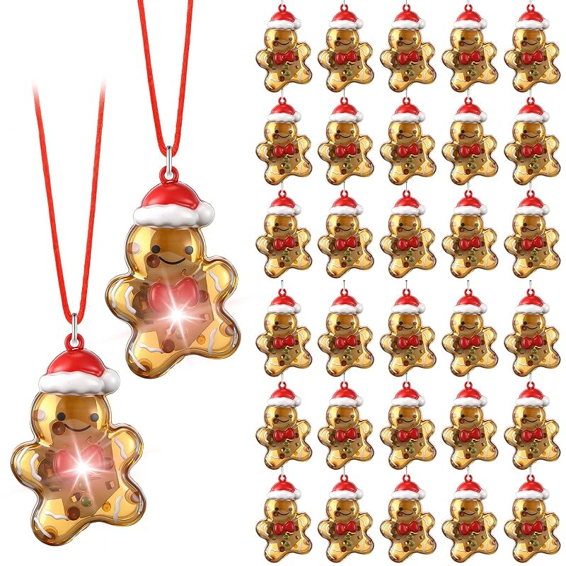 Gingerbread LED Light Up Necklace for Adults - 30 Pcs, Yellow, Variation: Yellow+30+Gingerbread