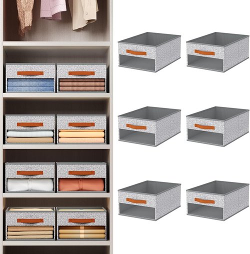 Homsorout Drawer Organizers - 6 Pack Foldable Pants Organizer with Clear Window & Handles | Light Gray Fabric Storage for Clothes, Jeans, Towels & More