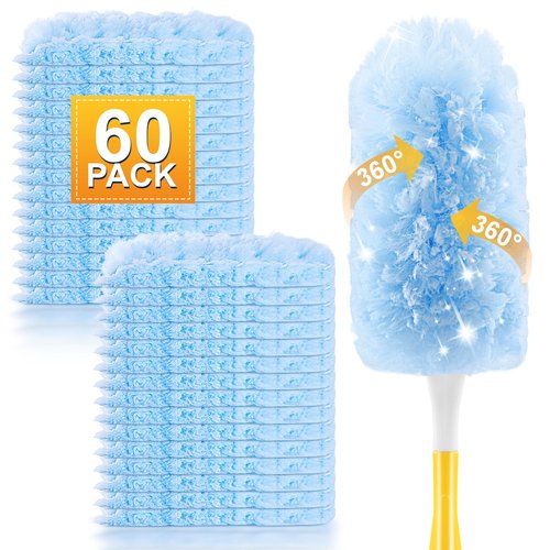 60 Pcs Duster Refills Compatible with Swiffer Duster Refill, Feather Dusters for Cleaning with 2 Handle, Multisurface 360°, Unscented Disposable Dusters for Cleaning Dusting (Blue,)