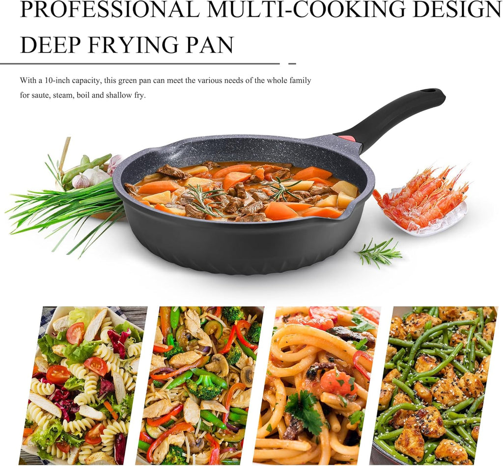 Vinchef Nonstick Skillet - 12.5-Inch Aluminum Deep Frying Pan with Lid & Heat Indicator | Scratch & Stain Resistant