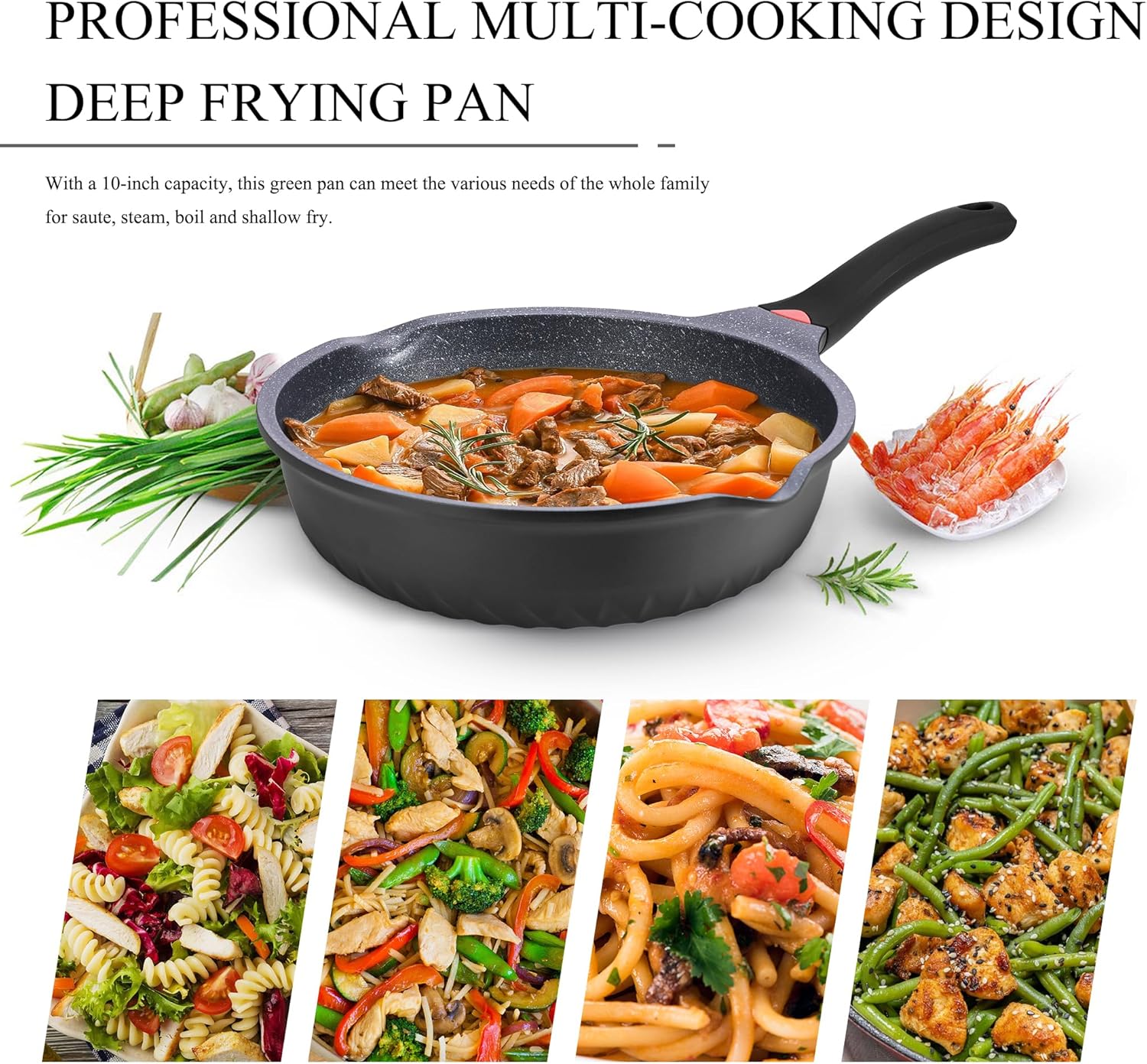 Vinchef Nonstick Skillet - 12.5-Inch Aluminum Deep Frying Pan with Lid & Heat Indicator | Scratch & Stain Resistant