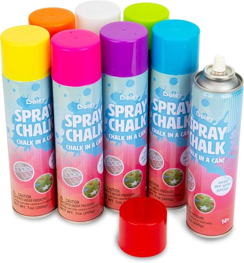 Boley Spray Chalk - Vibrant 8 Pack Washable Chalk Spray Paint, Non-Toxic 7 oz for Outdoor Fun