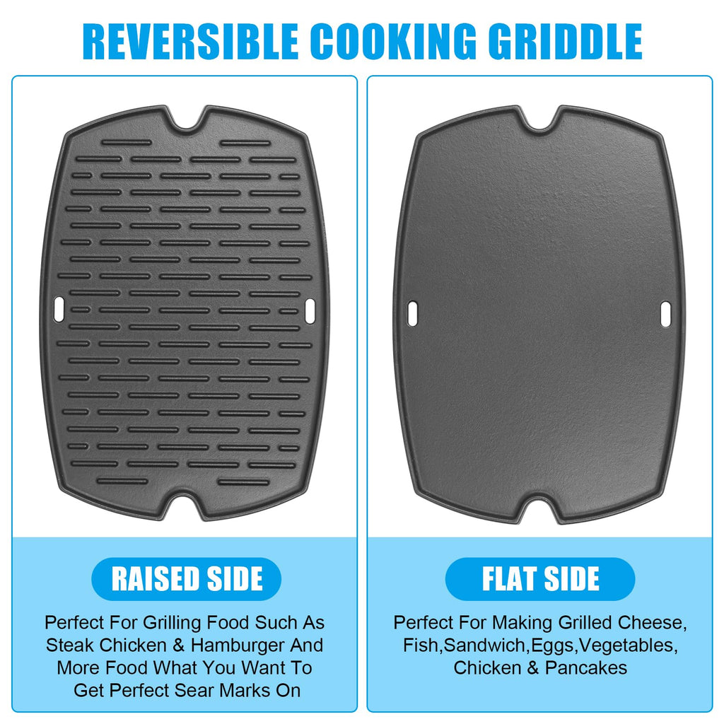 Outspark 7582 Grill Griddle for Weber Q1000 Q1200 Q1400 Q100 Q120 Q140 Series, 50060001 51060001 52020001 386001 386002,Cast Iron Cooking Pan for Weber Baby Q Accessories, with Carry Bag