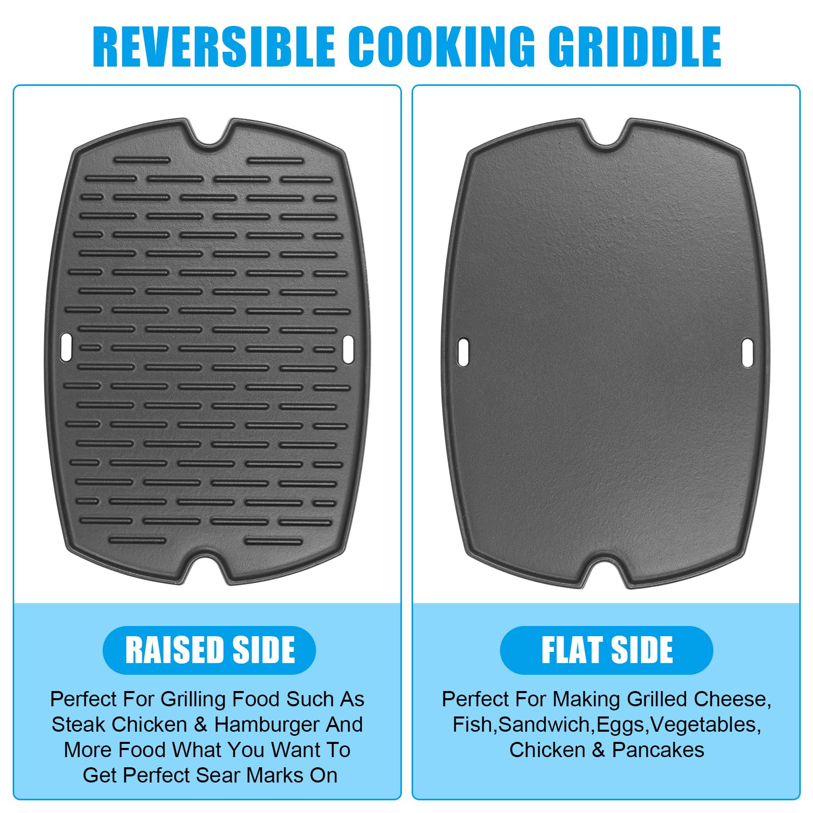 Outspark 7582 Grill Griddle for Weber Q1000 Q1200 Q1400 Q100 Q120 Q140 Series, 50060001 51060001 52020001 386001 386002,Cast Iron Cooking Pan for Weber Baby Q Accessories, with Carry Bag