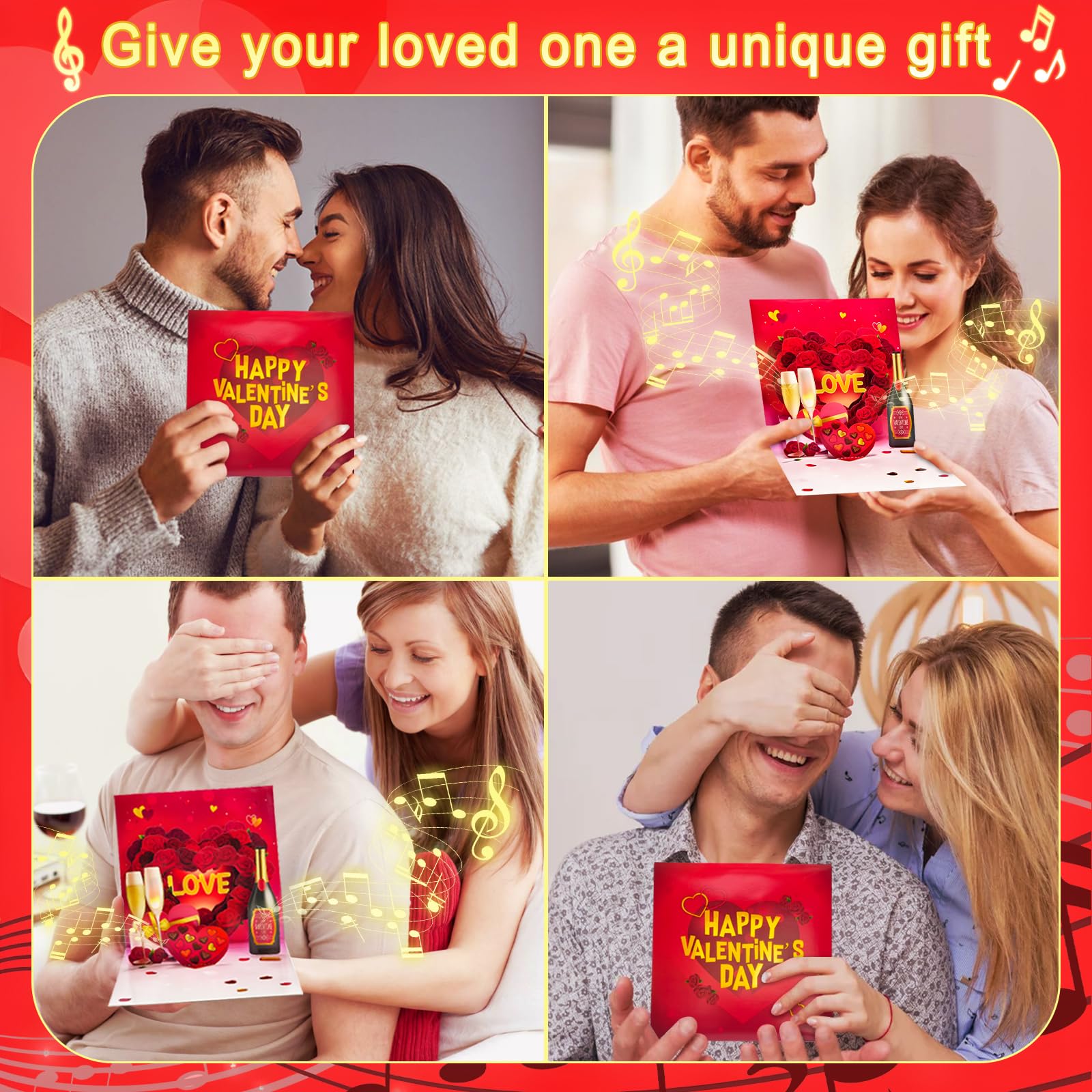 DTESL Valentine's Day Cards, Anniversary Card Pop Up Card,Champagne LED light & Music, Valentine card for women and men, music playing Valentine- accompaniment, impresses lovers