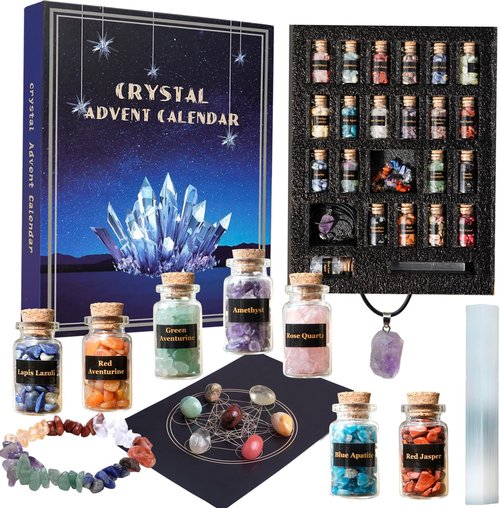 Crystal Advent Calendar 2026 | Healing Gemstone Countdown Gift Set - 24 Natural Crystal Bottles for Beginners