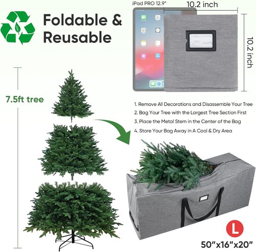 BALEINE Christmas Tree Storage Bag - 7.5 ft Capacity & Soft Wrapping Paper Organizer