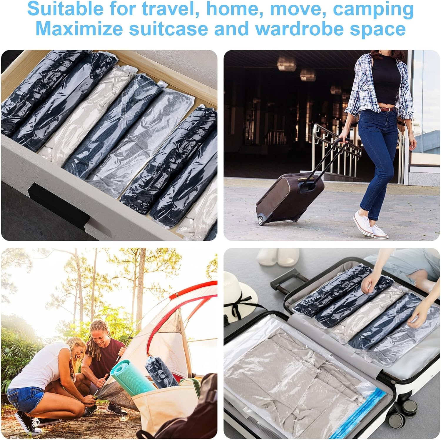 Skiennix Compression Bags - 10 PCS Space Saver Bags for Travel | No Vacuum Needed, 3 Sizes