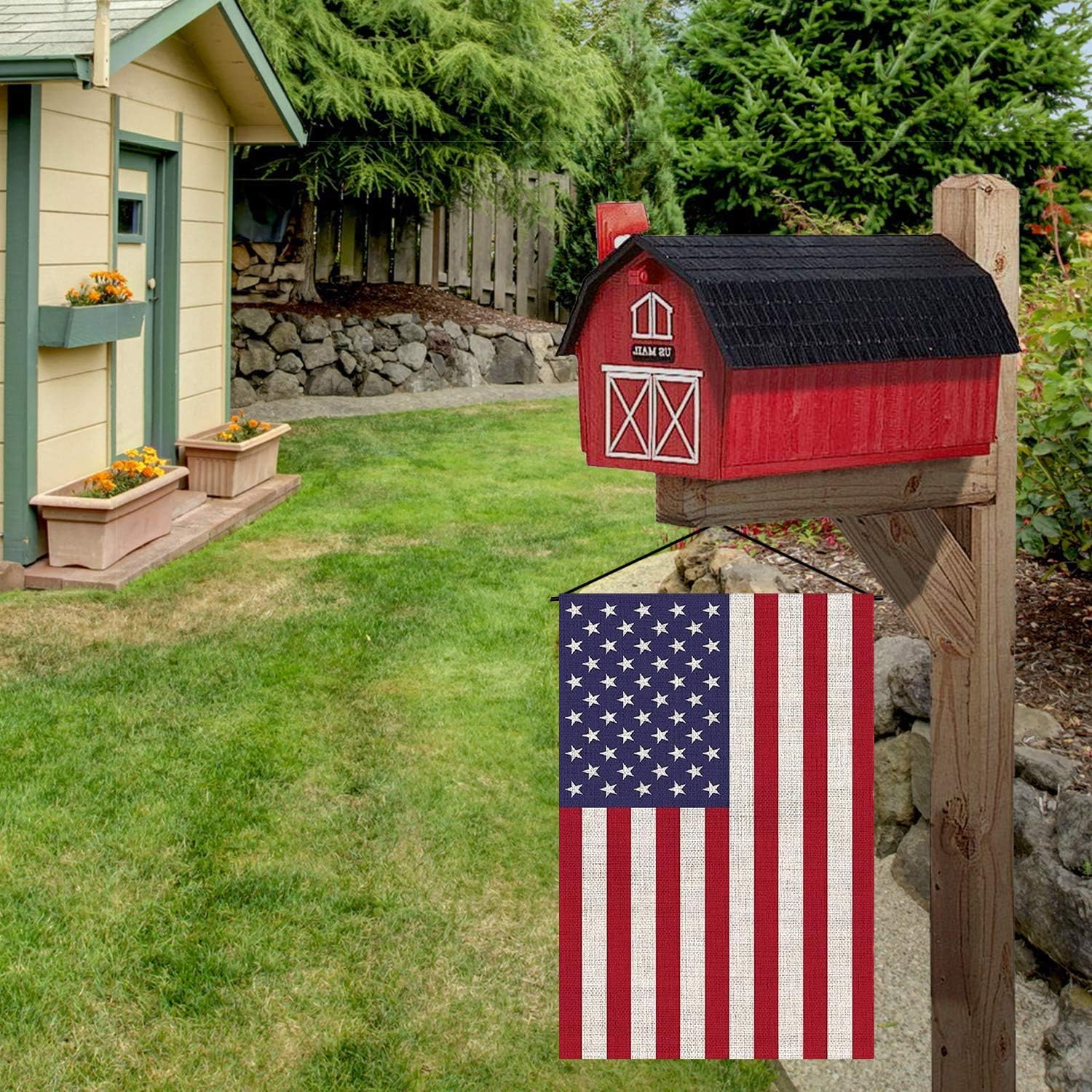 American Garden Flag - USA Independence Day Burlap Decoration | Double-Sided 12.5 x 18 Inch
