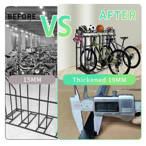 4 Bike Stand Rack with Storage – Bike Rack Floor Stand- Garage Organizer - 2024 Upgrade Tube Diameter 19mm with 8 Sponge Columns - Indoor Bike Storage for Parking Road, Mountain, Hybrid or Kids Bikes