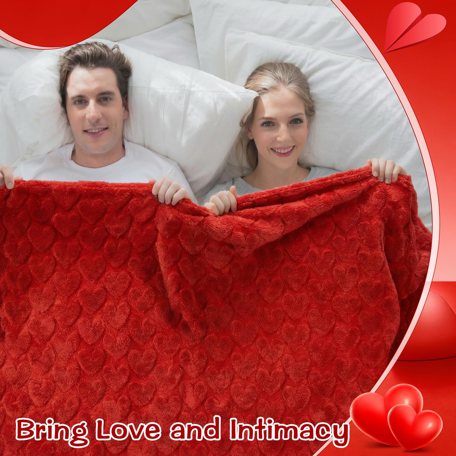 Red Heart Throws Blanket for Women Valentines Day Blankets Red Love Heart Blanket Soft Warm Fuzzy Fleece Blanket Thoughtful Valentines Day Gifts for Her Wife Girlfriend Mom, 60 x 50 Inch