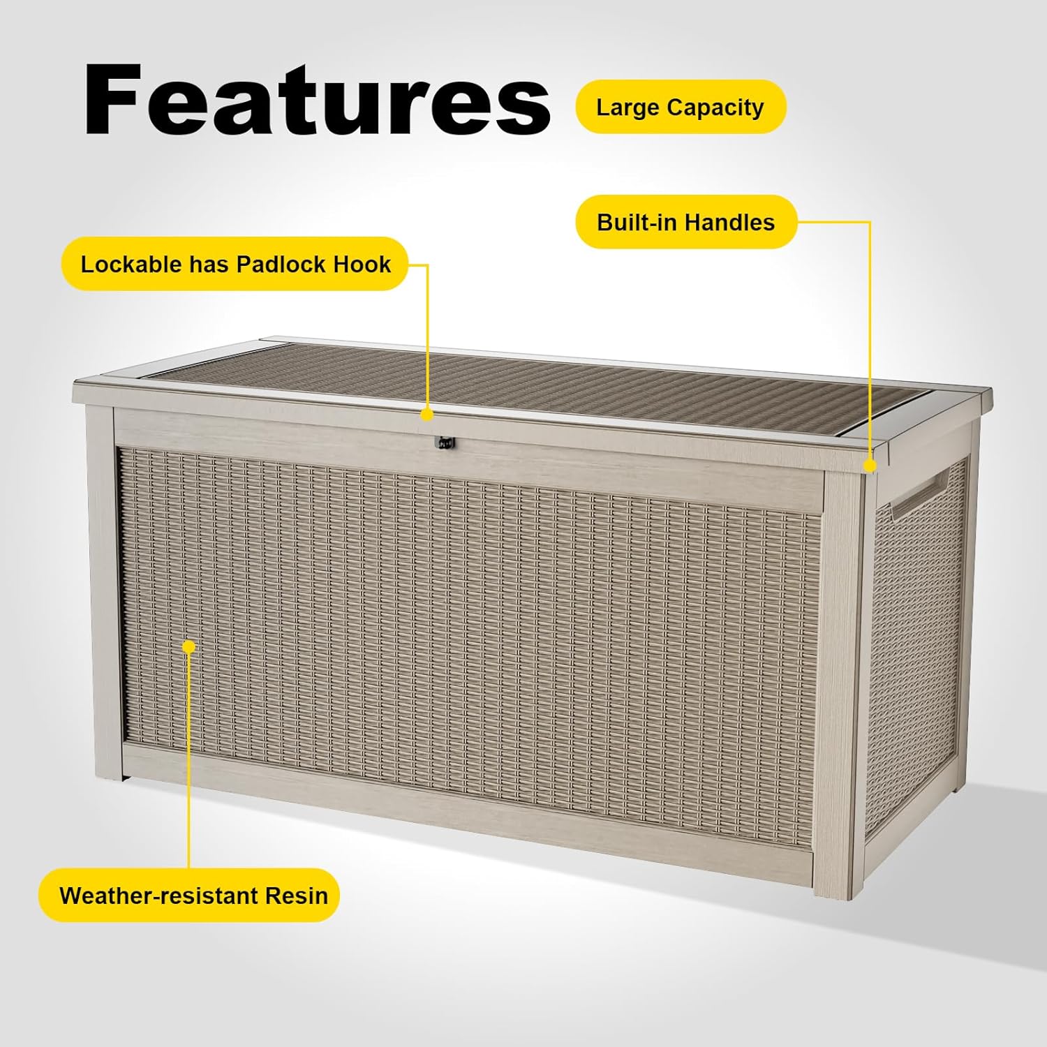 Skiennix 320 Gallon Outdoor Deck Box - Lockable Waterproof Storage for Garden Tools & Cushions | Grey