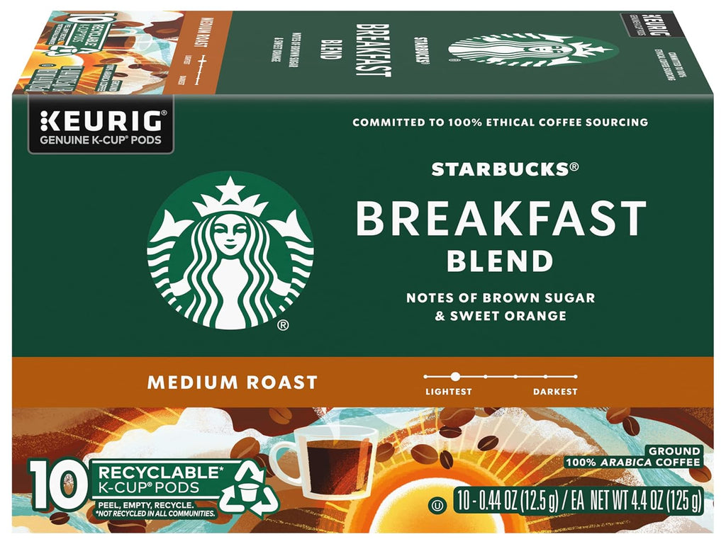 Starbucks K-Cup Pods - Breakfast Blend Medium Roast Coffee | 10 Pods Per Box, Pack of 3 Boxes