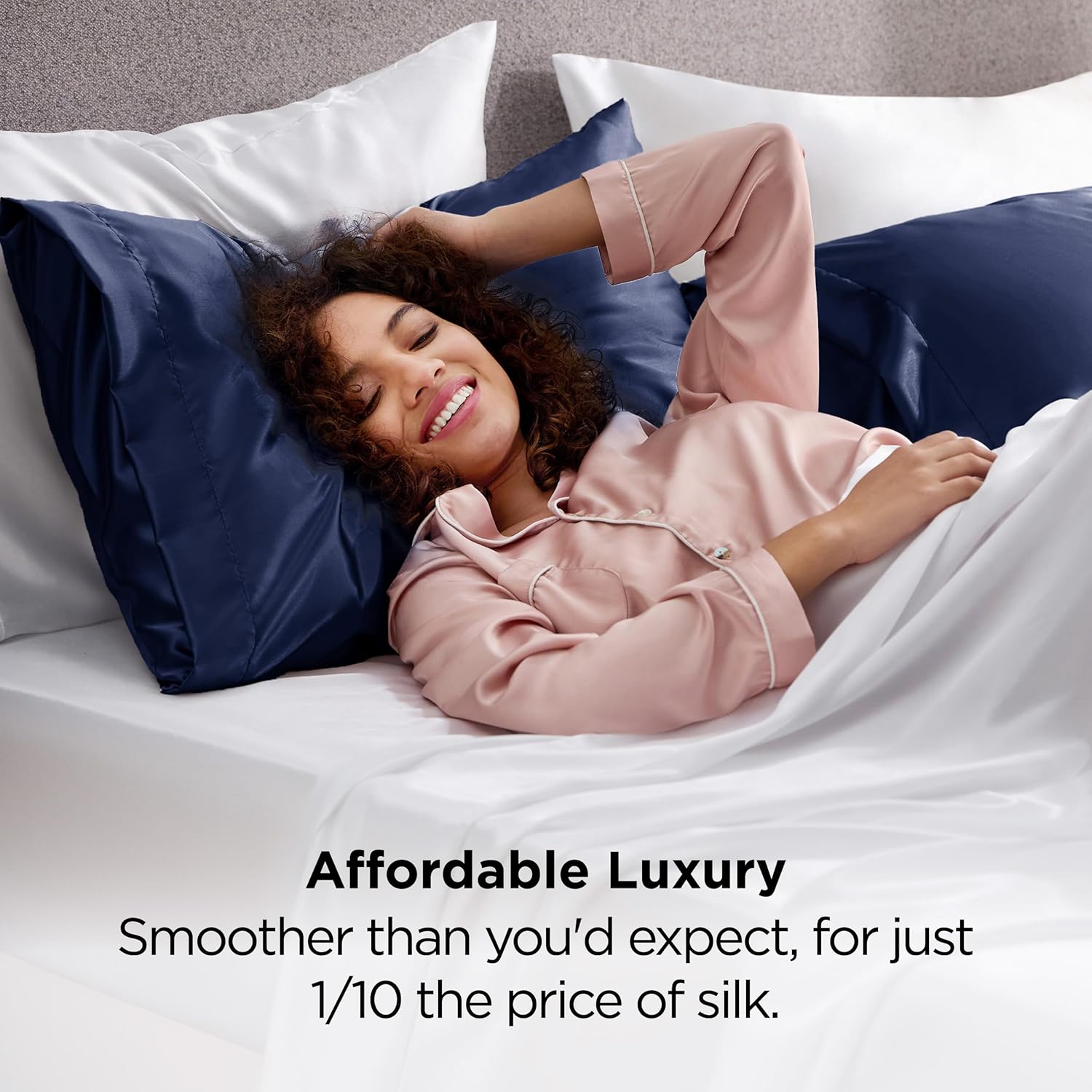 Bedsure Satin Pillowcases - Luxurious Silk-Like Queen Size Set of 2 | Navy 20x30 Inches, Envelope Closure