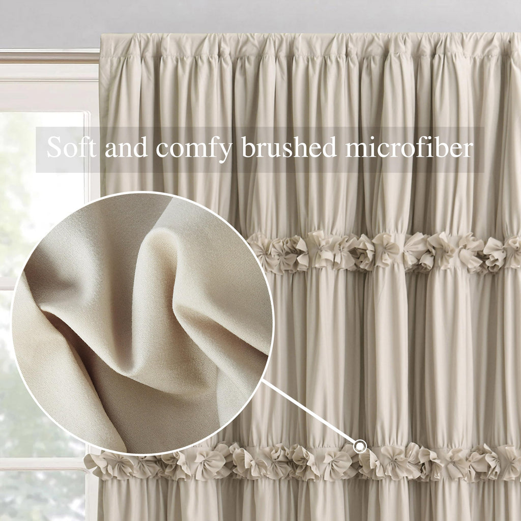 Homechoice Decor Thermal Insulated Blackout Window Curtains, 42" W x 63" L (Pair), Boho Ruched Window Treatments with 3 Rows of Butterfly Flowers, Rustic Rod Pocket Drapes for Room, Camel (LQ-30)
