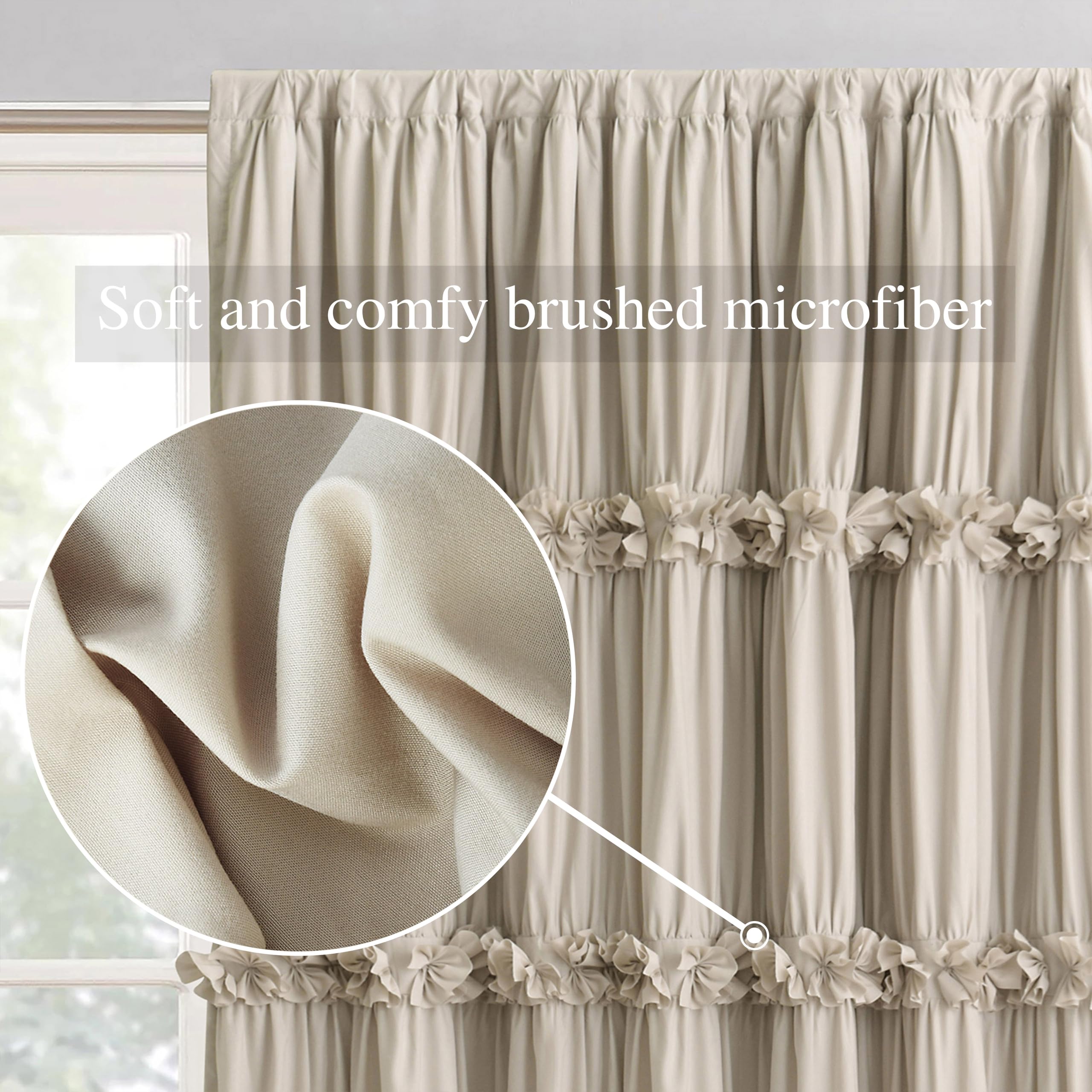 Homechoice Decor Thermal Insulated Blackout Window Curtains, 42" W x 63" L (Pair), Boho Ruched Window Treatments with 3 Rows of Butterfly Flowers, Rustic Rod Pocket Drapes for Room, Camel (LQ-30)