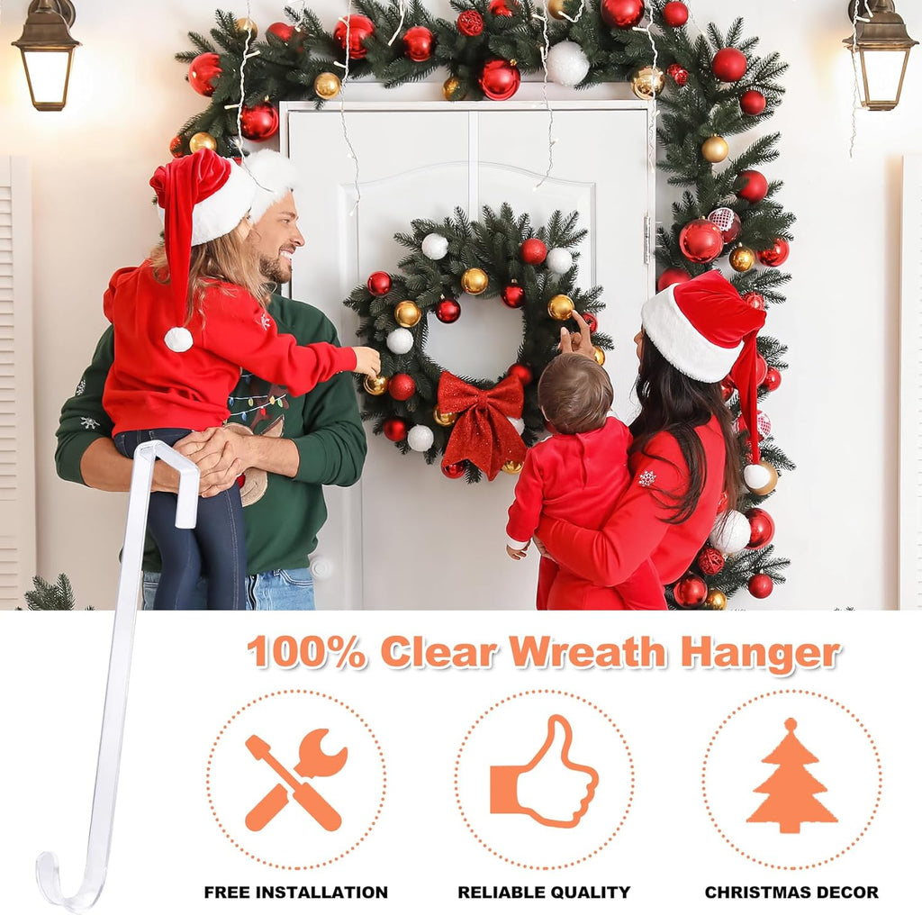 Skiennix 12" Clear Wreath Hanger - Non-Scratch Over The Door Hooks for Slim Organizer