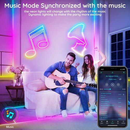 32.8Ft Led Rope Lights, Flexible Neon Lights Control with App/Remote, Multiple Modes, IP65 Outdoor RGB Waterproof, Music Sync Gaming Light Strip for Bedroom Decor