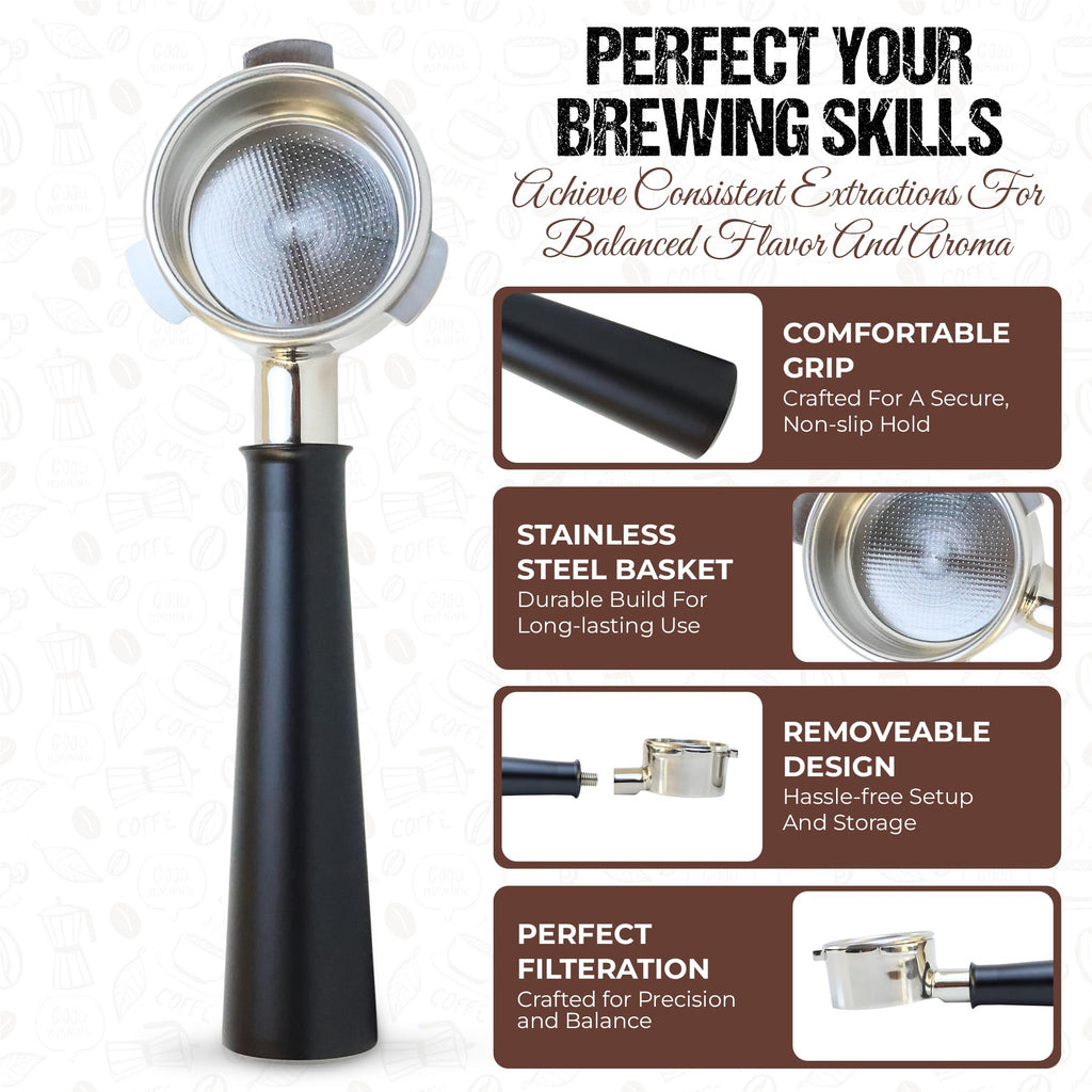 54mm Bottomless Portafilter Aluminum Alloy Handle – Fits 54mm Breville Espresso Machines – Includes 18g Filter Basket & 53.35mm Espresso Puck Screen, 0.9mm 150μm (Black Aluminum Alloy)