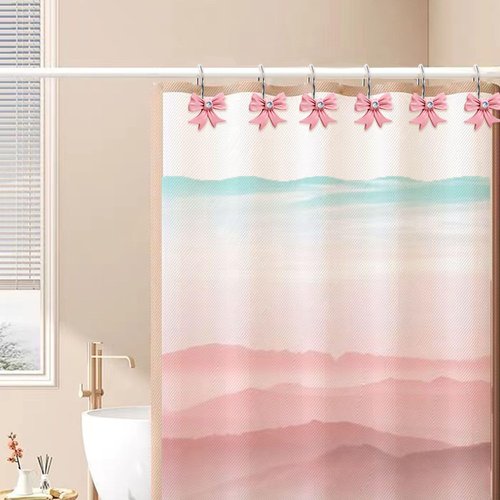 Pink Bow Shower Curtain Hooks with Shining Diamond, Cute Bathroom Decor, Set of 12 Girly Decorative Bowknot Rings, Heavy Duty, Anti Corrosion