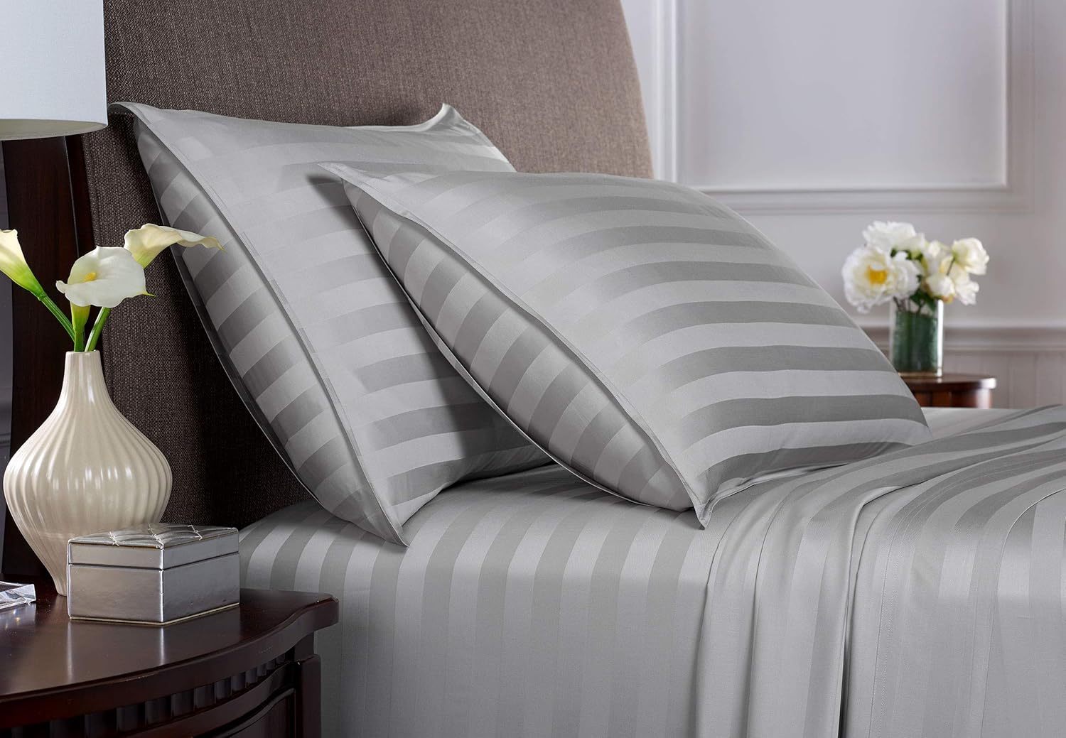 Pure Bamboo Queen Sheets - Luxuriously Soft 100% Organic Viscose Bed Sheet Set | Jacquard Silver, Double Stitching, 2-Year Quality Promise