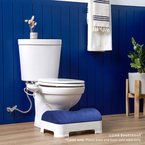LUXE Velour Zip Cover for Luxe Comfort Soft & Ergonomic Toilet Footstool, Navy Blue, Water-Resistant (Cover Only)