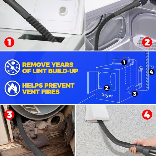 Holikme Dryer Vent Cleaner Kit - Vacuum Hose Attachment Brush for Efficient Cleaning | Black