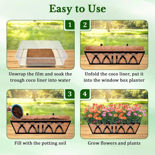 Halatool 24-Inch Coco Fiber Window Box Liners - Natural Coconut Coir Planter Replacement for Hanging Baskets & Pots