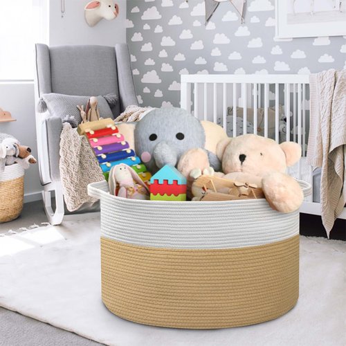 MEGASKET Extra Large Storage Basket, 22” x 22” x 14” Cotton Rope Bins for Storage, Wicker Baby Laundry Basket, Kids, Woven Kids Toy Bin Box, Decorative Baskets for Organizing Clothes, Towels, Blankets