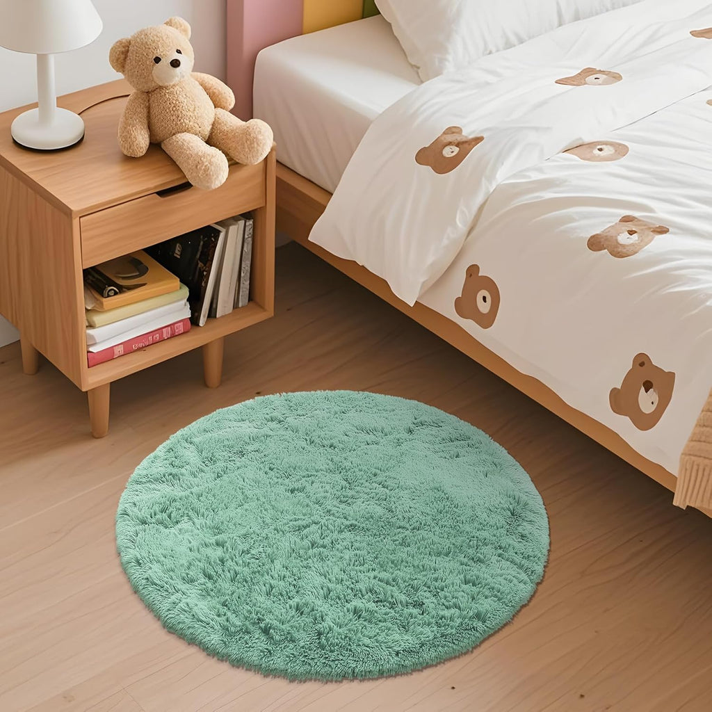 OLANLY Round Mint Green Area Rug - Soft, Fluffy, Machine Washable 2 ft Circle Carpet for Bedroom & Nursery Decor