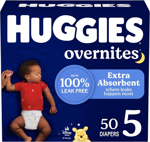 Huggies Overnites Diapers - Size 5 (27+ lbs) for Ultimate Overnight Protection | 50 Count