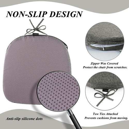 FlyGulls Metal Chair Cushions for Dining Chairs 2" Thick Kictchen Chair Cushions Non Slip Chair Pads with Ties for Metal Dining Chairs Set of 4 14" x 14" Dark Grey