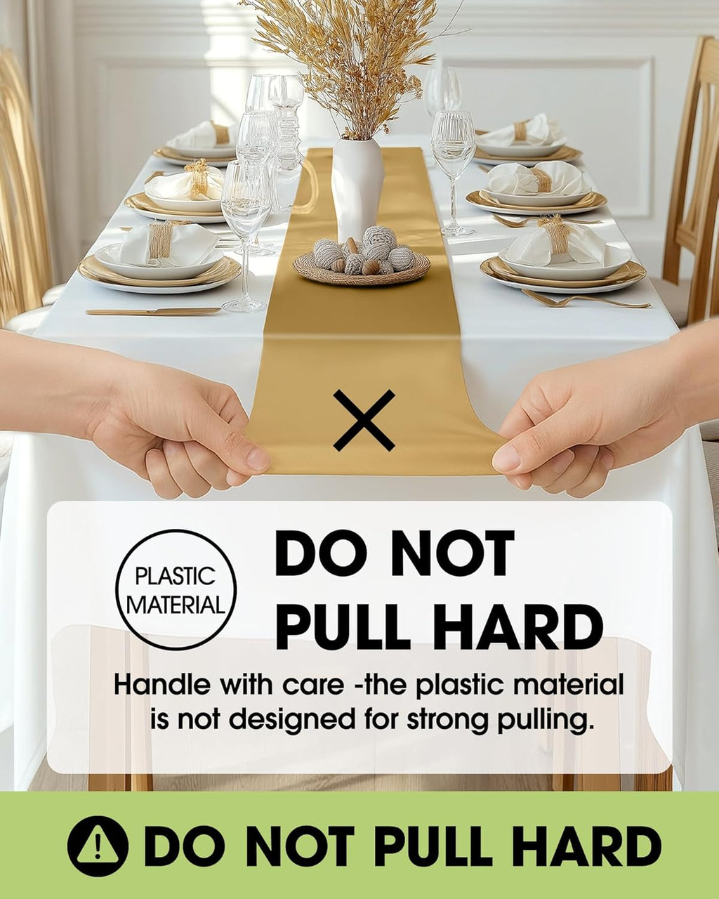 Pureegg Gold Plastic Table Runners - Water Resistant & Disposable | 10 Pack, 14'' x 108'' for Weddings & Parties