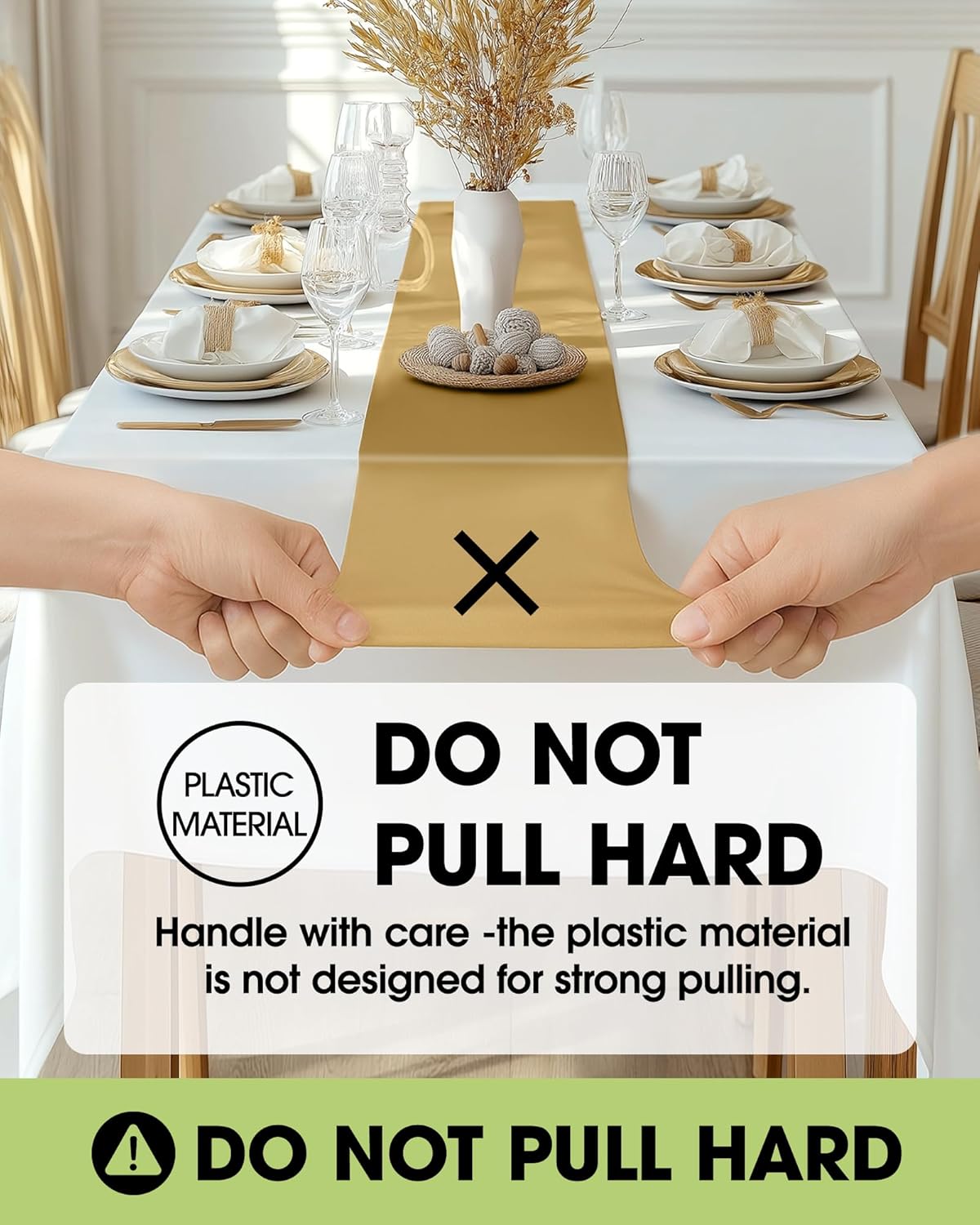 Pureegg Gold Plastic Table Runners - Water Resistant & Disposable | 10 Pack, 14'' x 108'' for Weddings & Parties