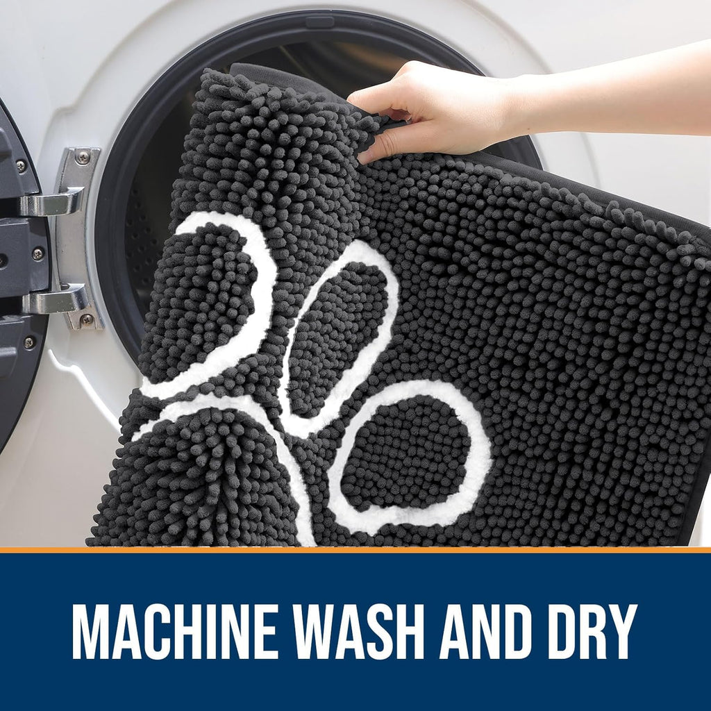 OLANLY Dog Door Mat - Absorbent Non-Slip Mud Mat for Muddy Paws | 36x24 Dark Grey Chenille Design