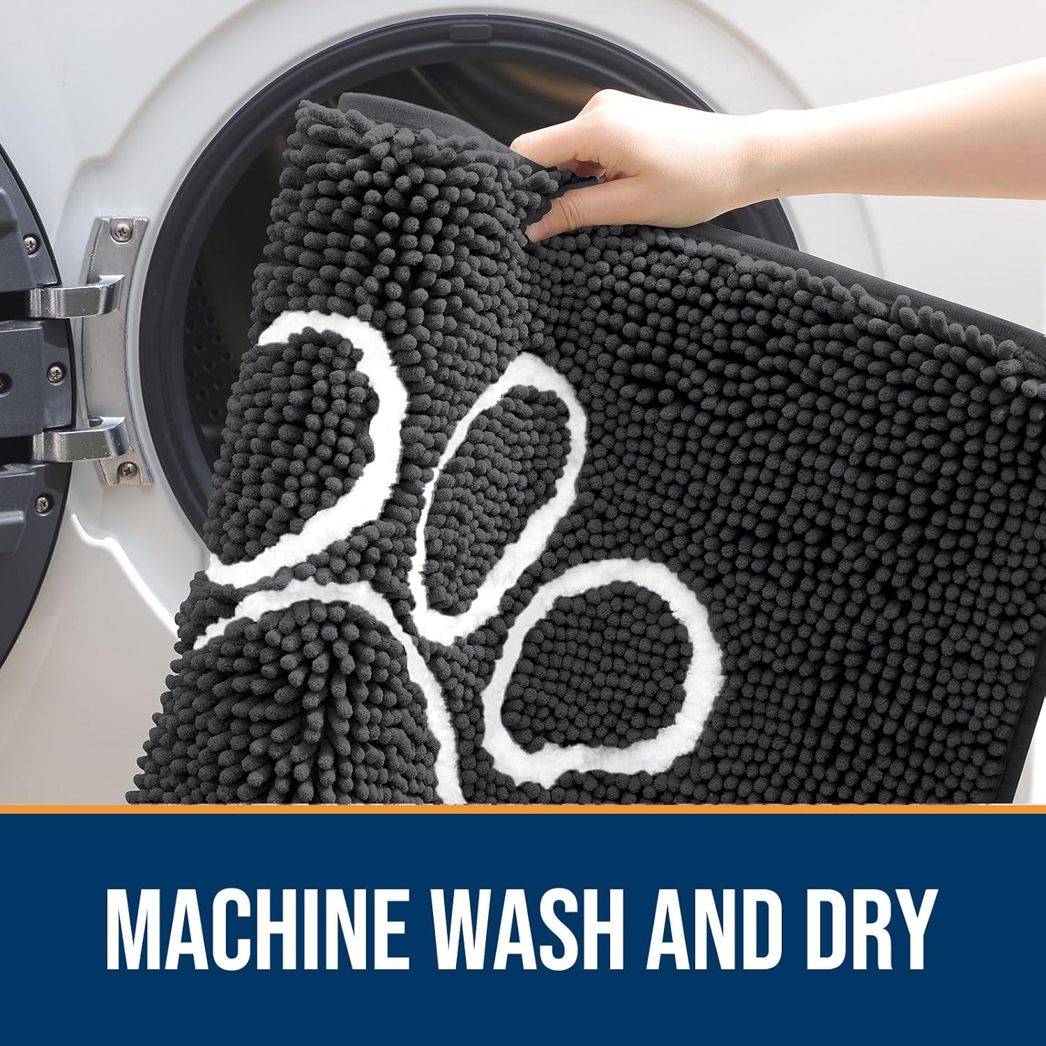OLANLY Dog Door Mat - Absorbent Non-Slip Mud Mat for Muddy Paws | 36x24 Dark Grey Chenille Design