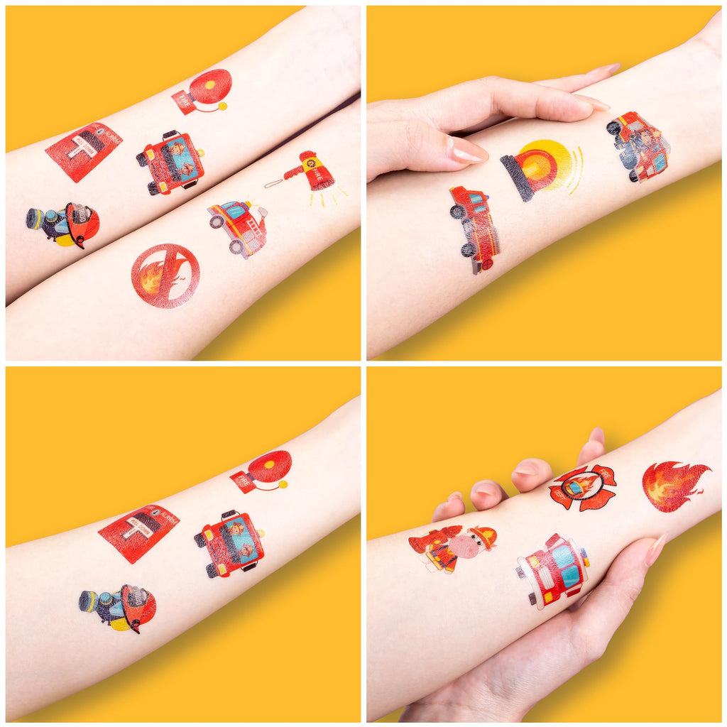 96 PCS Firefighter Firetruck Pre-Cut Temporary Tattoos for Kids | Super Cute Themed Birthday Party Favors,Goodie Bags Fillers, Supplies, Decorations, Fake Tattoo Stickers (Multiple)