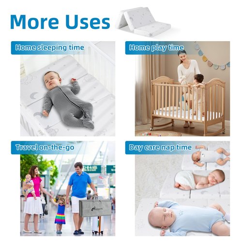 HDJOAPS Pack and Play Mattress for Baby Toddlers, Pack N Play Mattresses with Carry Bag Washable Cover