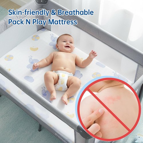 WEVFGHI Pack and Play Mattress Pad, 38"x26" Dual Sided Soft & Firm Memory Foam Pack N Play Mattresses, Breathable Baby Mattress for Pack N Play Mattress with Non-Slip Bottom Washable Cover