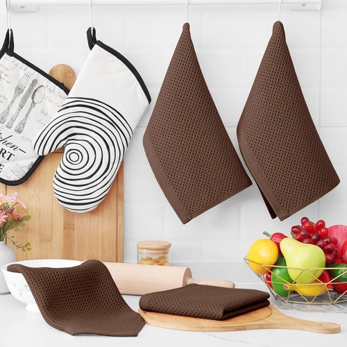 Homaxy Kitchen Dish Cloths - 100% Cotton Waffle Weave, Ultra Soft & Absorbent, 12 x 12 Inches, 12-Pack, Coffee