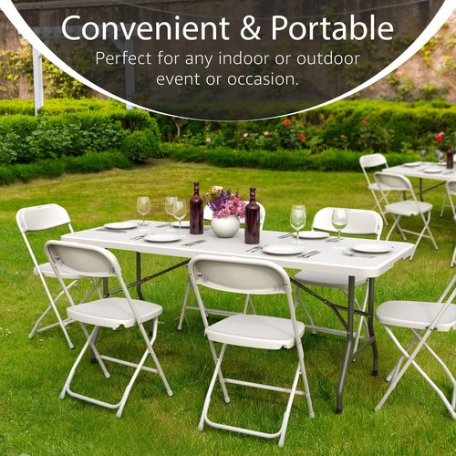 6FT Heavy Duty Folding Table by [Brand Name] - Portable & Foldable with Built-In Handle for Events, Picnics, and Camping