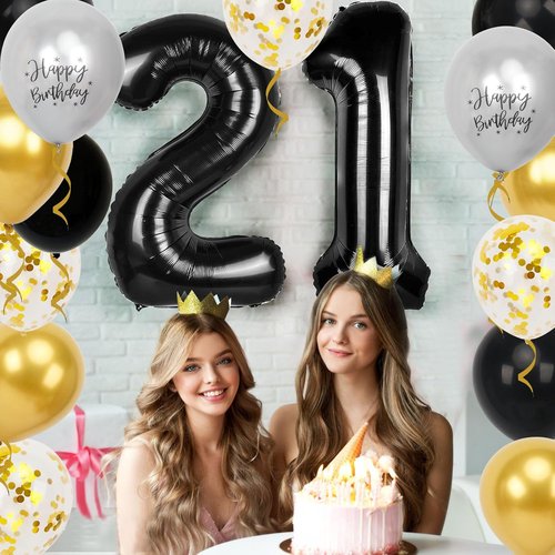 21st Birthday Decorations - 40-Inch Number Balloons & 12-Inch Balloons | Perfect for Men & Women Parties