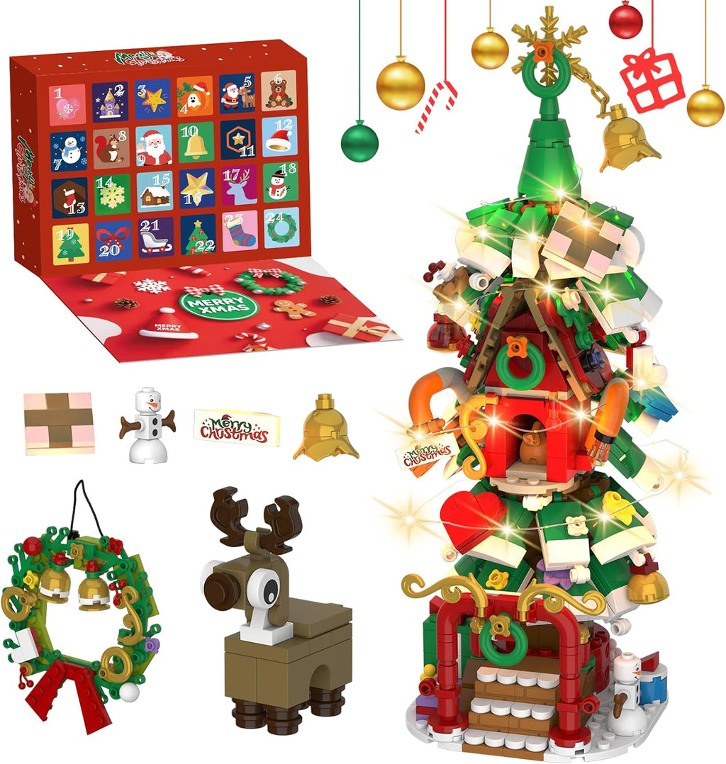 Advent Calendar 2025 - Christmas Tree House Building Set with LED Lights & Wreath | 24-Day Countdown Gift for Kids