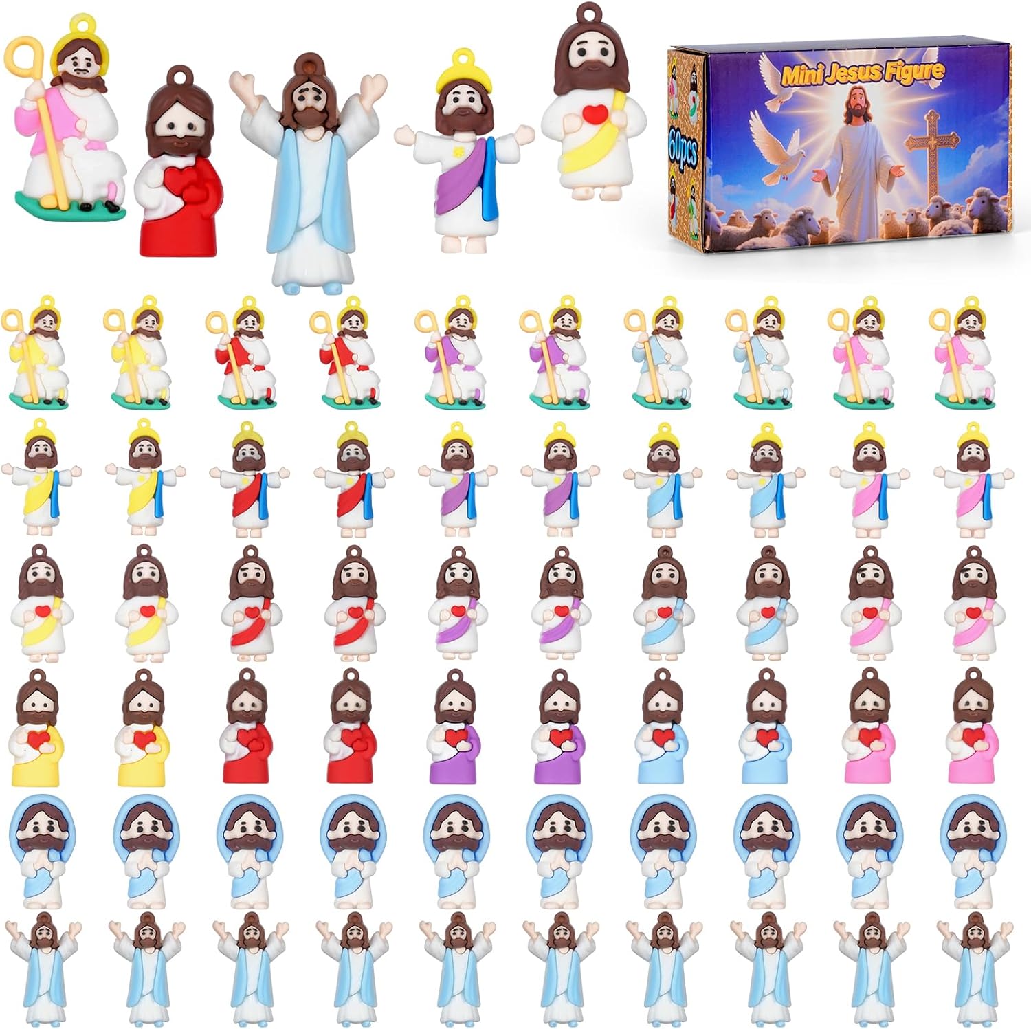 Mini Jesus Figures by [Brand Name] - 60PCS Easter Basket Stuffers | Pocket-Sized Figurines for Hide and Seek