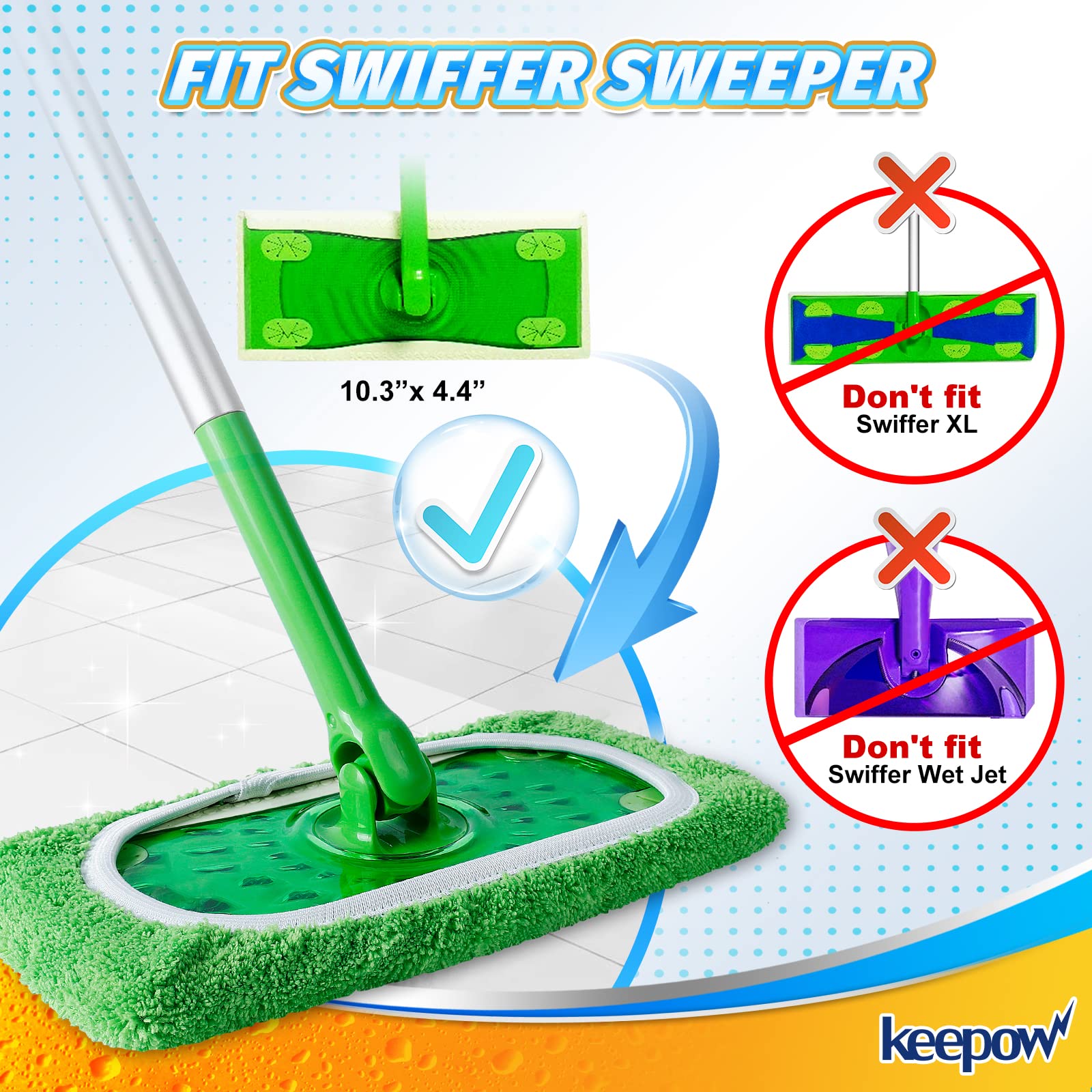 KEEPOW Reusable Mop Pads Compatible with Swiffer Sweeper Mop, Dry Sweeping Cloths for Swiffer Pads, 8 Pack Washable Microfiber Wet Mopping Cloth Refills for Surface/Hardwood Floor Cleaning
