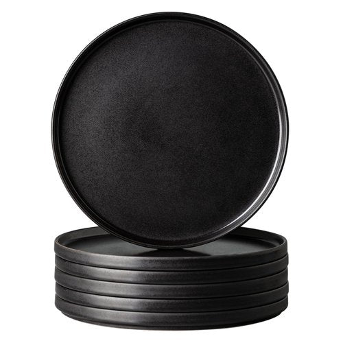 AmorArc Stoneware Dinner Plates Set of 6, 10.5 Inch Reactive Matte Glaze Ceramic Plates Set, Modern Dinnerware Dish set for Kitchen,Microwave, Dishwasher Safe, Scratch Resistant - Matte Black
