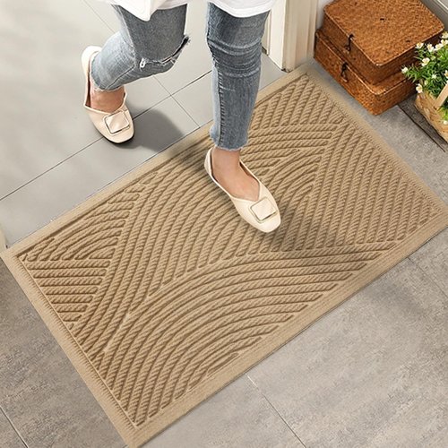 HIYARD Sturdy Front Door Mat - Absorbent, Non-Slip, Stain Resistant | Low Profile 29x17 Beige Doormat
