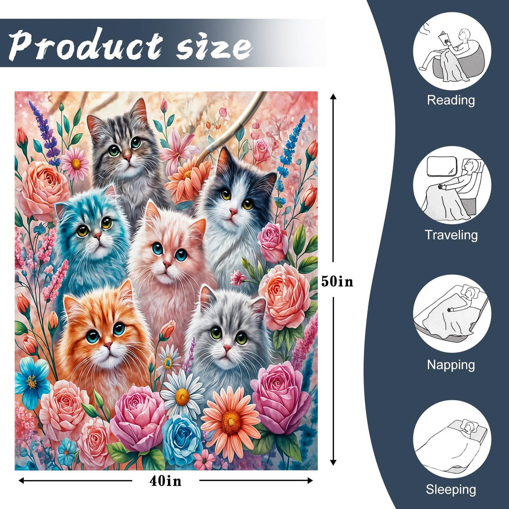 Mirelido Warrior Cat Quilt Throw Blanket with Cats Lovers Flannel Throw Blanket Merchandise Four Seasons Family Universal for All Seasons Living Bed Room Couch Picnic 50x40 Inch (Cat)